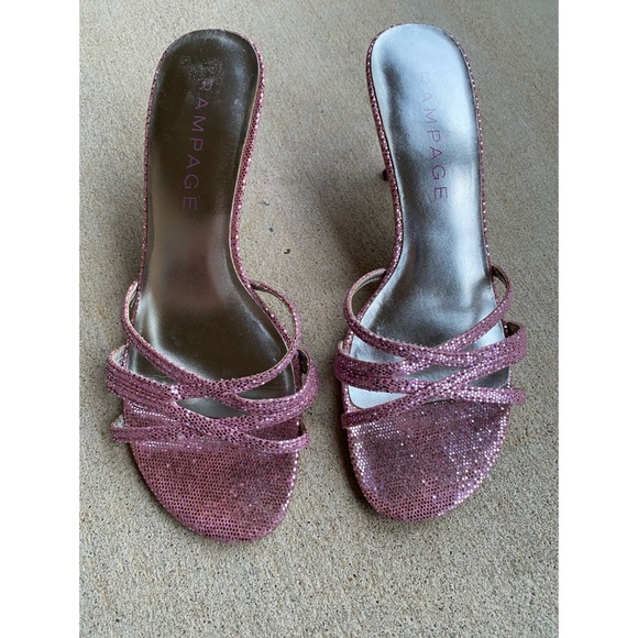 Rampage Sparkly Pink Kitten Heel Sandals - Picture 7 of 7